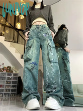 Lunivop Women’s Y2K Graffiti Print Pattern Design Unisex Jeans Vintage Street Casual Denim
